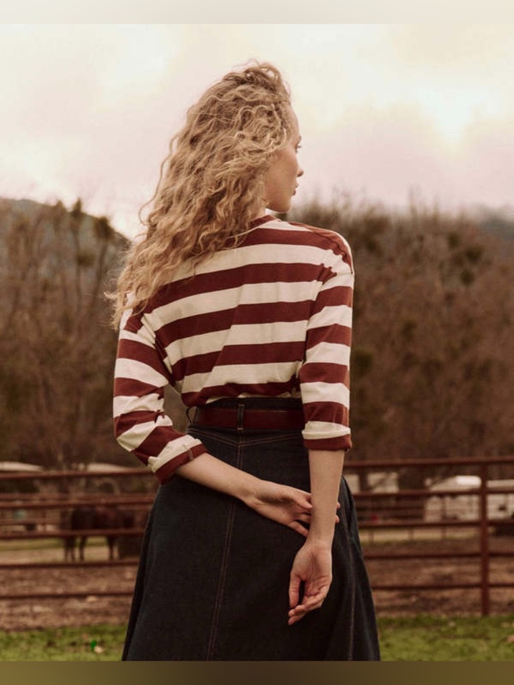 THE GREAT the shrunken Henley - cognac stripe - Picture 3 of 6